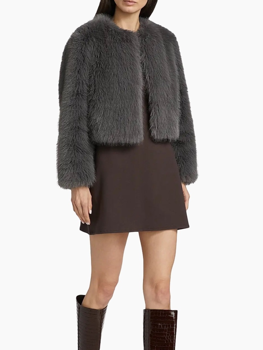 NWT MISA Los Angeles size M Gray Faux Fur Cropped Jacket